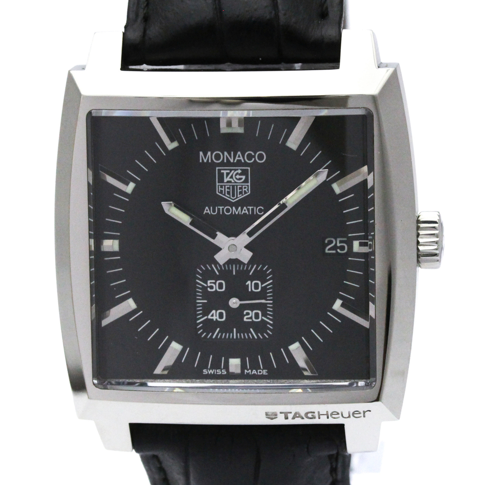 TAG Heuer Monaco Steel Leather Automatic Mens Watch WW2110 Polished